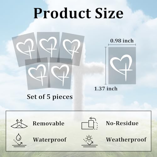 5Pcs Jesus Cross Mirror Stickers,Christian Faith Decals for Car (White) - color: White-crossheart