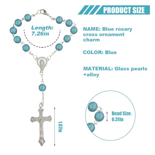 smilfuy 2PCS Car Rosary for Rearview Mirror, Cyan Rosary Pendant - color: Blue-green