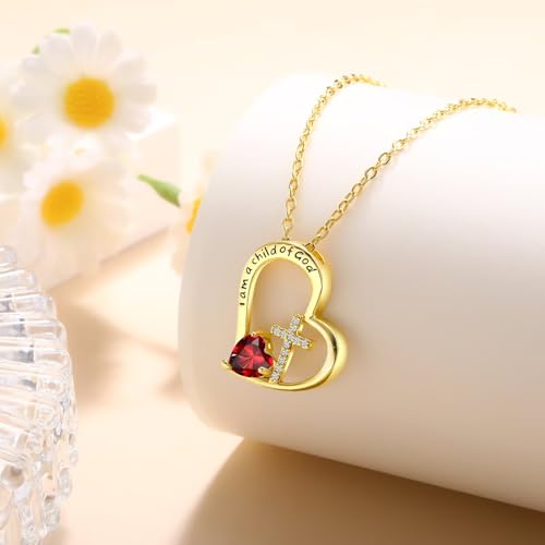 Birthstone Cross Necklace for Girls, Child of God Cross Gifts Jewelry - color: 01. January, style: 02. Yellow color