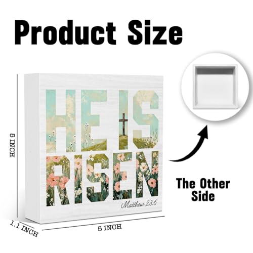 He is Risen Easter Decor Easter Christian Religious Jesus Cross Decorations for Office Home Farmhouse Room Kitchen Bedroom Dining Desk Table Wood Decor Sign 5 X 5 Inches - color: Risen4