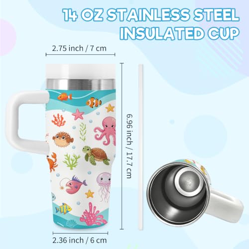 Ocean Gifts for Kids - 14 oz Tumbler with Handle and Straw, Stainless Steel Insulated Sea Life Cup, BPA Free Tumblers Birthday Gift for Marine Lover, Outdoor Sports, Travel - color: Ocean1