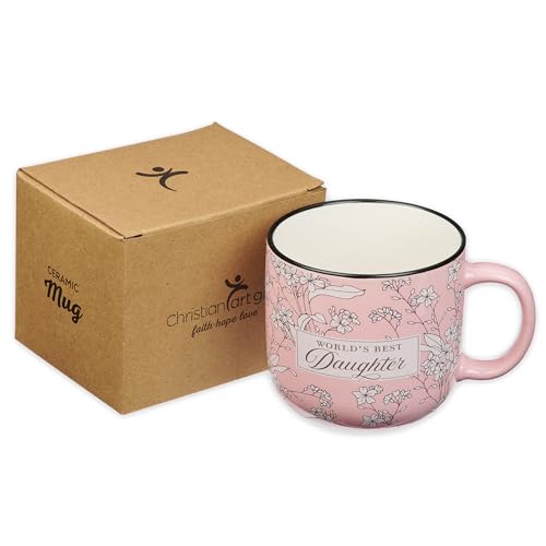 Christian Art Gifts Large Dishwasher/Microwave Safe Ceramic Coffee Mug - color: Pink Floral/Best Daughter, size: 14 Ounces
