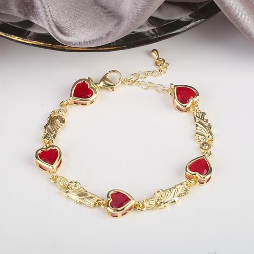 14K Yellow Gold Christian San Judas Bracelet For Women Men - Religious St Jude Bracelet, San Judas Tadeo Bracelet, Pulseras De San Judas Tadeo, Saint Jude Bracelets - color: Red Hearts St Jude Bracelet 9