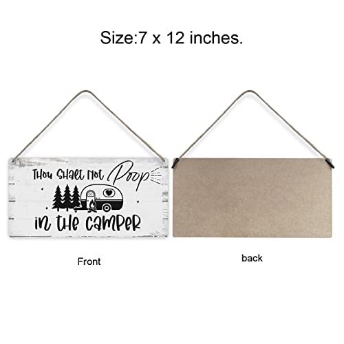 Funny Thou Shalt Not Poop in the Camper Quote Sayings Home Wall Decor Wooden Signs Rustic Farmhouse Hanging Wall Plaque Sign Camp Gift - color: Poop in camper