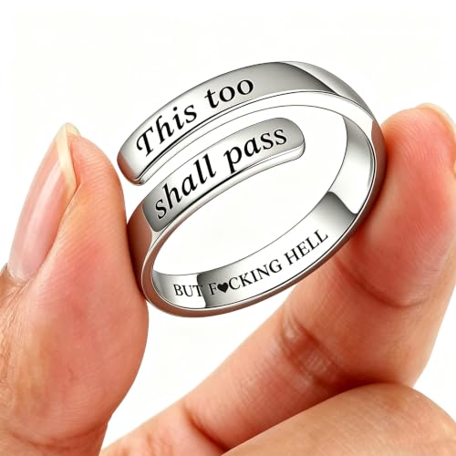 Faith Over Fear Cross Inspirational Rings for Women Daughter, Christian Blessed Hope Love Encouragement Rings Adjustable Open Tiny Purity Wrap Thumb Cross Ring Jewelry Graduation Cocktail Party - color: This Too Shall Pass Silver