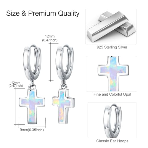 Opal Cross Stud Earrings, 925 Sterling Silver Hypoallergenic Stud Earrings - style: Cross Dangle