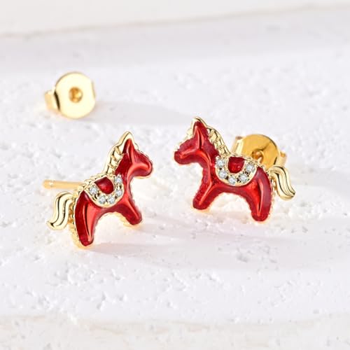LAZA 925 Sterling Silver Stud Earrings for Women Cat and Sunflower Earrings - color: Gold Horse
