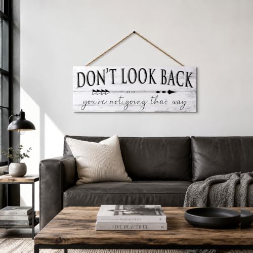 Farmhouse Themed Inspirational Signs: Motivational Quotes "Don't Look Back" Canvas Prints Decor - Vintage Office Decoration Rustic Wall Plaque for Home 6" x 14.5" - color: Don't Look Back