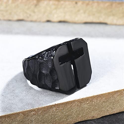 Men's Stainless Steel Ring Cutout Christian Cross Statement Signet Rings - color: black