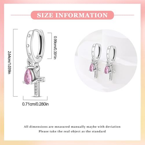 925 Sterling Silver Cute Animal Unique Huggie Hoop Earrings for Women - color: Pink Cross