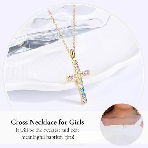 Gold Cross Necklace for Little Girl Daughter Granddaughter Niece Sister - color: Baptism