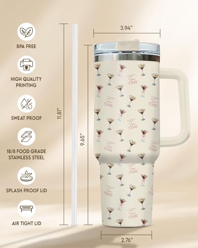 Espresso Martini Tumbler 40oz Insulated Stainless Steel Mug with Handle - Tini Time Cocktail Glass Design - Modern Travel Coffee Cup - Birthday Mother Day Gift for Martini Lovers, Women - color: Martini White