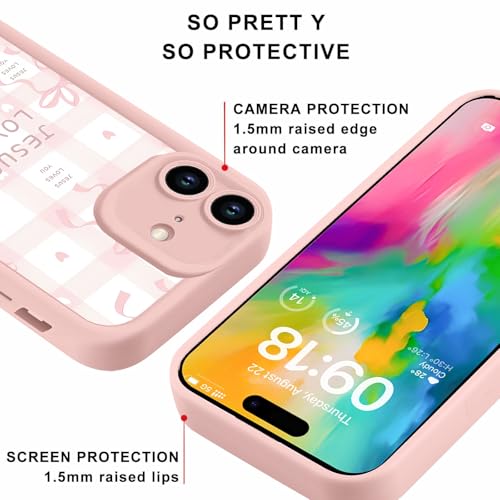 Cute Bow Phone Case for iPhone 16 6,1", Aesthetic Jesus Bible Verses Pink Ribbon Bowknot Pattern for Women Girls, Soft Silicone Protective Shockproof Phone Cover, Girly - color: Girly, size: for iPhone 16