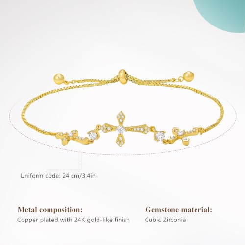 Cicy Bell Cross Bracelets For Women 24k Gold Plated Cubic Zirconia Bracelet - color: Gold-C