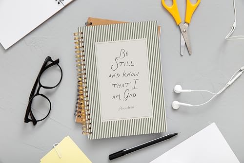 Green Striped Christian Notebook Journal, Psalm 46:10 Bible Notebook for Note Taking, Be Still and Know That I Am God Religious Scripture Spiral Journal 5.5x8.3 Inch - color: 32-Christian-notebook