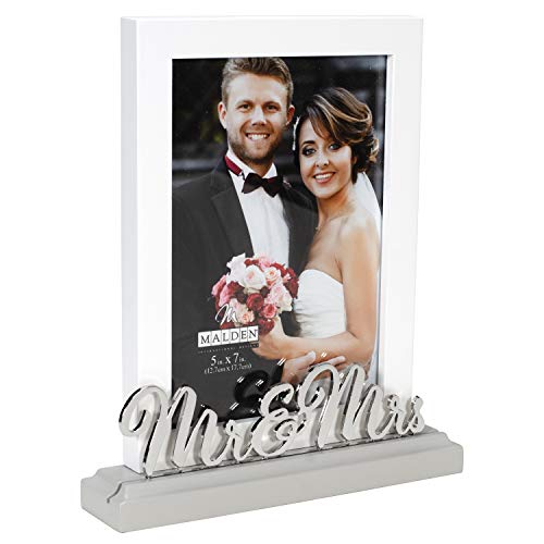 Malden Mr. & Mrs. Wedding Picture Frame, 5x7, White & Gray
