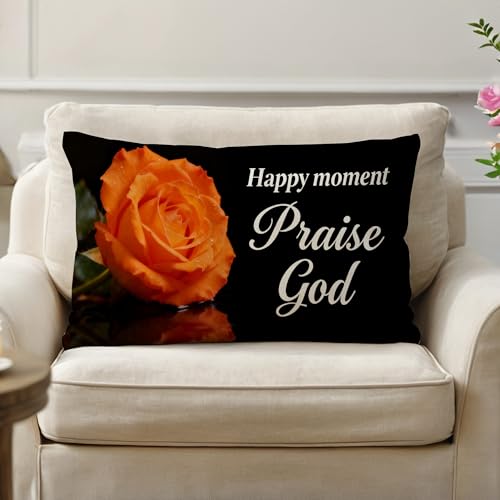 Christian Faith Throw Pillow Covers 12x20 Inch Inspirational Bible Verse Orange Rose Decorative Pillowcases Church Religious Cushion Covers 4Pack, Gift for Christian & Faith Lovers (Orange) - color: Orange