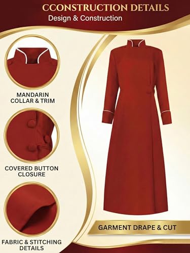 Womens Medieval Anglican Clergy Robe Cassock Priest Coat Pulpit Robe for Church Minister Altar Server Vestments - color: Red, size: Large