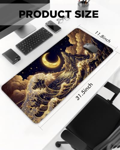 Mouse Pad, Desk Mat, 31.5x11.8in Large Mousepad, Golden Waves - color: Golden Waves