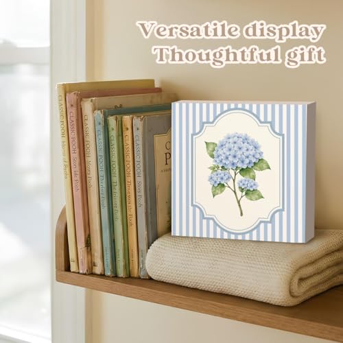 Blue Hydrangea Wooden Sign, Preppy Floral Wood Box Sign, - color: Flower-Hydrangea