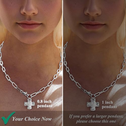 Bheop Chunky Cross Necklace for Women, 14K Gold Silver Statement Necklace - color: SL-Cross Necklace(0.8 inch Pendant)