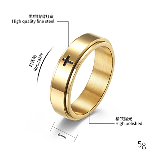 COLORFUL BLING Titanium Stainless Steel Cross Anxiety Spinner Ring Rotating Fidget Ring Stress Relieving Wedding for Him Her Couple Promise Lover Jewelry - color: Silver A