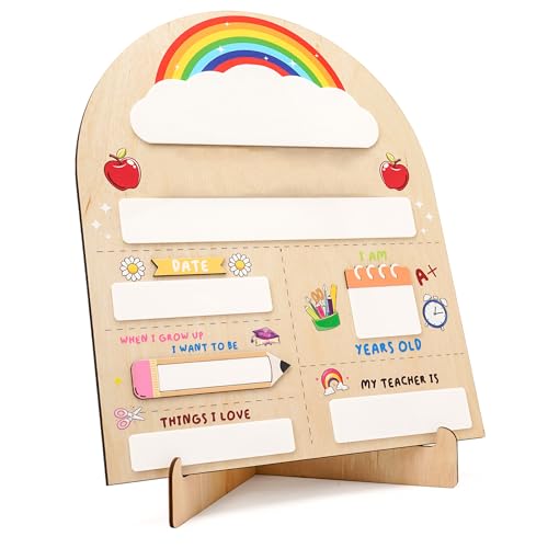 First Day of School Sign, Reusable Wooden Back to School Sign Board with Dry Erase Marker, Classroom Desk Decor, School Office Decoration