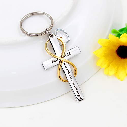 Uloveido Stainless Cross Infinity Keychain Mustard Seed Charms Psalm 46:5 Christian Bible Quote Keyring Baptism Gift - style: Heart Seed