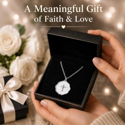 Enamel Cross Necklace for Women 18K Gold Plated Christian Pendant - color: White-Silver