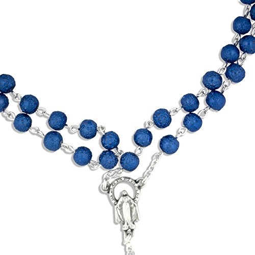 Vatican Imports 6mm Simple and Colorful Rosary | 12 Bright Colors | Unique Textured Beads Christian Jewelry - color: Blue