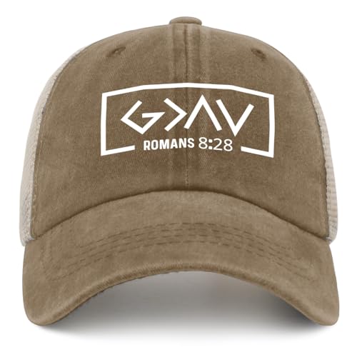 Philysonic God is Greater Than The Highs and Lows Trucker Hat Women Funny Mesh Dad Hat for Summer Khaki