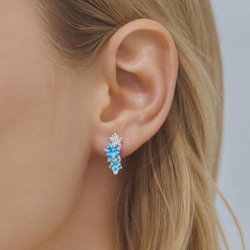 925 Sterling Silver Cute Animal Unique Huggie Hoop Earrings for Women - color: Blue Star Stacked