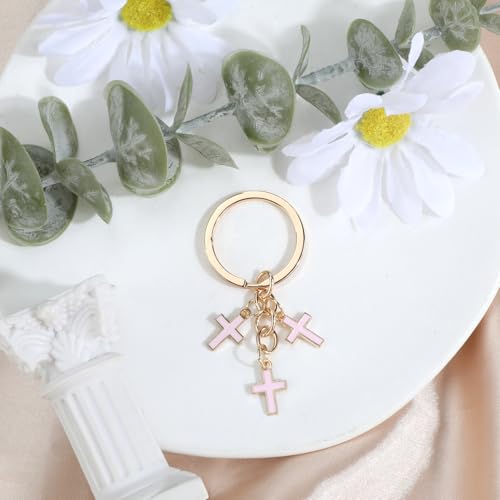 Christian Cross Keychain Inspirational Keychains with Cross Pendant Bible Verse Keycharm Motivational Gift for Women - color: Pink
