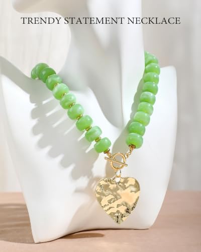 ZHESHY Chunky Beaded Necklaces for Women Heart Cross Statement Necklace - color: Green 3