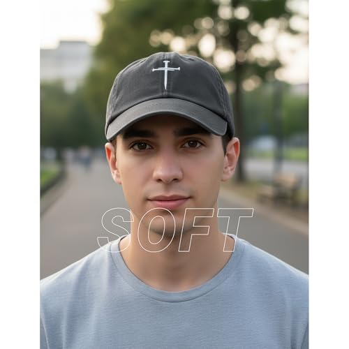 Christian Hats for Men Women,Jesus 3 Nail Cross Hat Christian Religious Gifts for Birthday/Christmas,Black and Silver - color: 202.grey