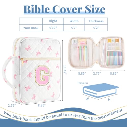 Personalized Initial Bible Cover Case for Women Girls,Pink Bow, G - color: Pink Bow, size: G