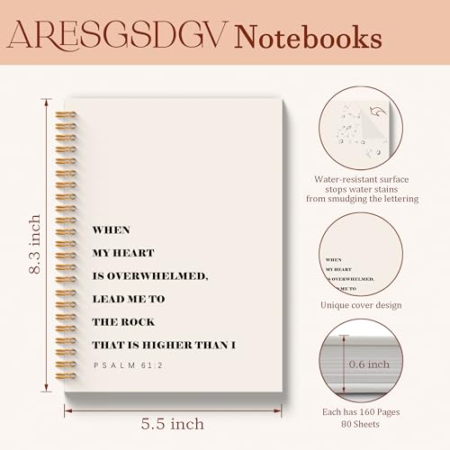 Christian Journal for Women, When My Heart Is Overwhelmed Bible Notebooks for Note Taking, Inspirational Christian Gifts for Women, Scripture Spiral Notebook 5.5x8.3 Inch - color: PSALM 61-2