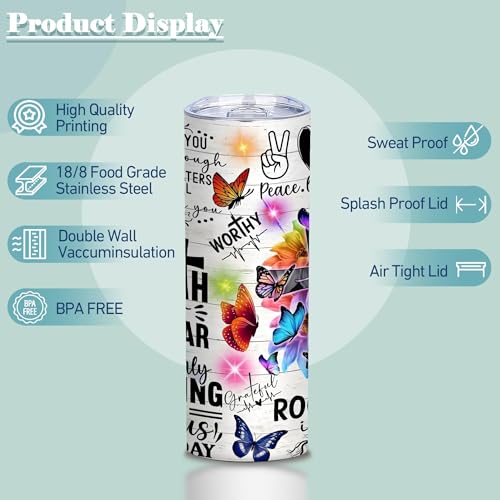 20oz Christian Bible Verse Butterfly Stainless Steel Tumbler with Lid,1 Pcs - color: Bible Verse Faith Affirmations