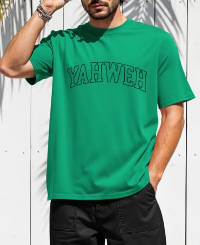 PANOZON Christian Shirts for Men Jesus Yahweh Tees Religious God Faith Short Sleeve Bible Verse Graphic Top - color: Green, size: X-Large