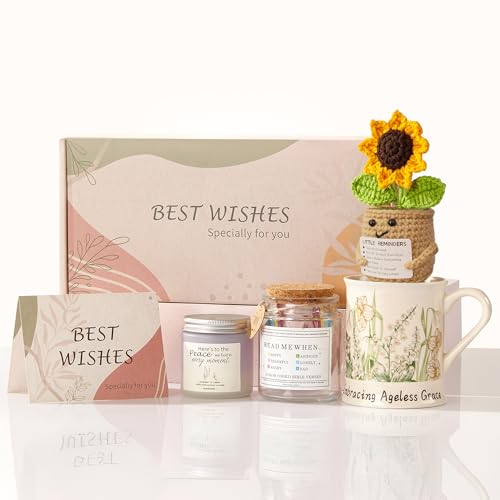 RainVibe Christian Birthday Gift Set for Women - Ceramic Mug, Bible Verse Jar, Scented Candle, Sunflower & Greeting Card - Religious Birthday Gifts for Mom, Friends, Sisters