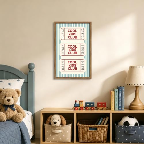 Framed Cool Kids Club Wall Art, Vintage Blue Stripe Nursery Canvas Wall Decor Painting, Preppy Ticket Playroom Artwork Poster Print Picture for Kids Room Boy Room 16x24 Inch - color: Cool Boy, size: 24"L x 16"W