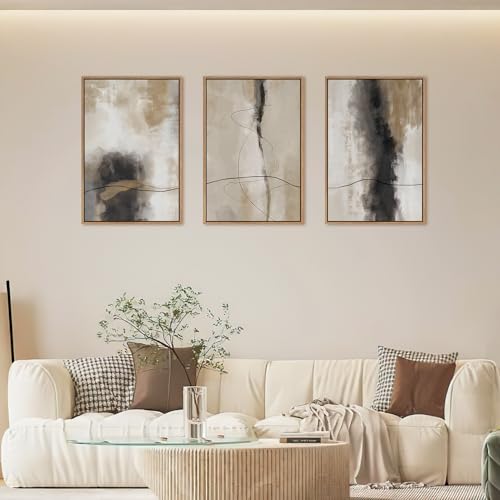 HPINUB Large Modern Abstract Shapes Framed Canvas Wall Art Set,Neutral Black and White Wall Decor,Minimalist Nordic Wall Painting for Living Room,Bedroom,Dining Room,Office -24"x36"x3 - color: Abstract Line Wall Art, size: 24"L x 36"W