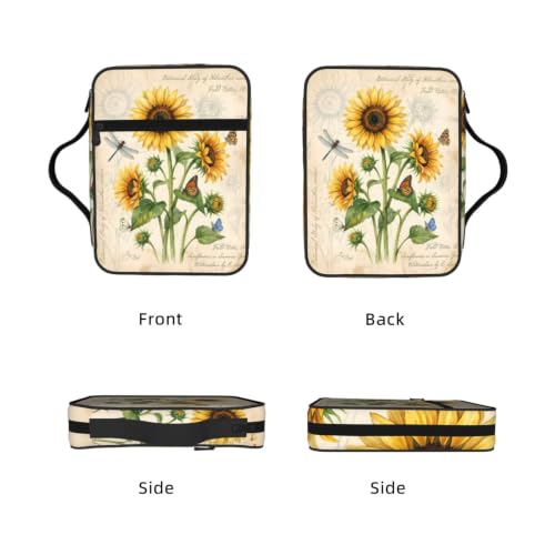 Vintage Sunflower Bible Cover Case with Handle and Zippered Pocket - color: Vintage Sunflower