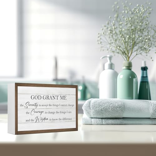God Grant Me Bible Verse Wooden Box Sign Desk Decor,Rustic Scripture Wooden Block Plaque Sign for Christian Farmhouse Home Office Shelf Table Wall Decor 