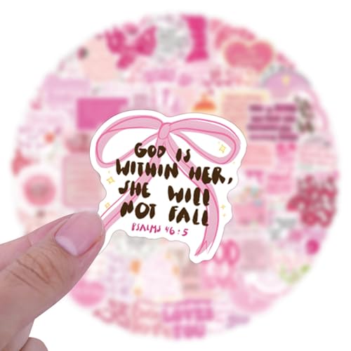 110Pcs Bible Verse Stickers Pack, Inspirational Christian Stickers for Teens Adults, Vinyl Waterproof Sticker for Water Bottle Laptop Scrapbook Journal Party Supplies(Pink)