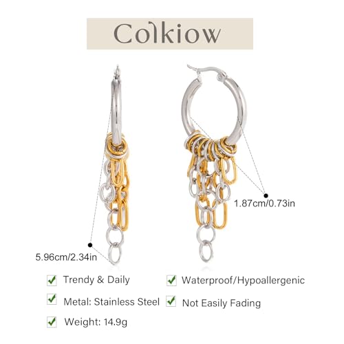 Gold Dangle Earrings for Women,Tassel Hoop Earrings with Charms - color: D