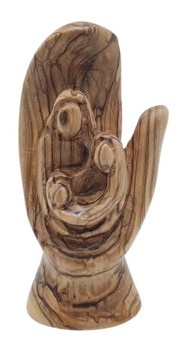 Zuluf Olive Wood Hand of God Holding Holy Family Statue 5.7 Inch, Hand-Carved Bethlehem Divine Providence Sculpture with Mary Joseph and Baby Jesus, Catholic Christian Wedding Housewarming Gift - color: 5.7" Hand of God Family