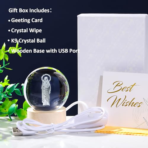 Arikyrist 3D Crystal Virgin Mary and Jesus Statue Figurine, Laser Engraved Blessed Mother and Child Jesus Glass Sphere Statue, 3D Crystal Ball Christian Catholic Religious Gifts for Women Men - color: 3d Mary#2