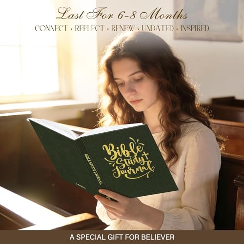 Lanpn Bible Study Guide Journals for Women with Tabs & Highlighters, Church Notes Taking Daily Devotional Journaling, Linen Bible Prayer Notebook Christian Religious Faith Based Gifts, Green - color: Green