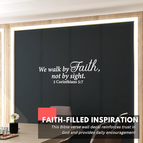 My Vinyl Story - We Walk by Faith 2 Corinthians 5:7 - Inspirational Motivational Wall Decal Sticker Quote, Religious Bible Verse Scripture Vinyl Art for Home Bedroom - Removable (Black, 28x10 inches) - color: Black, size: 28x10 inches